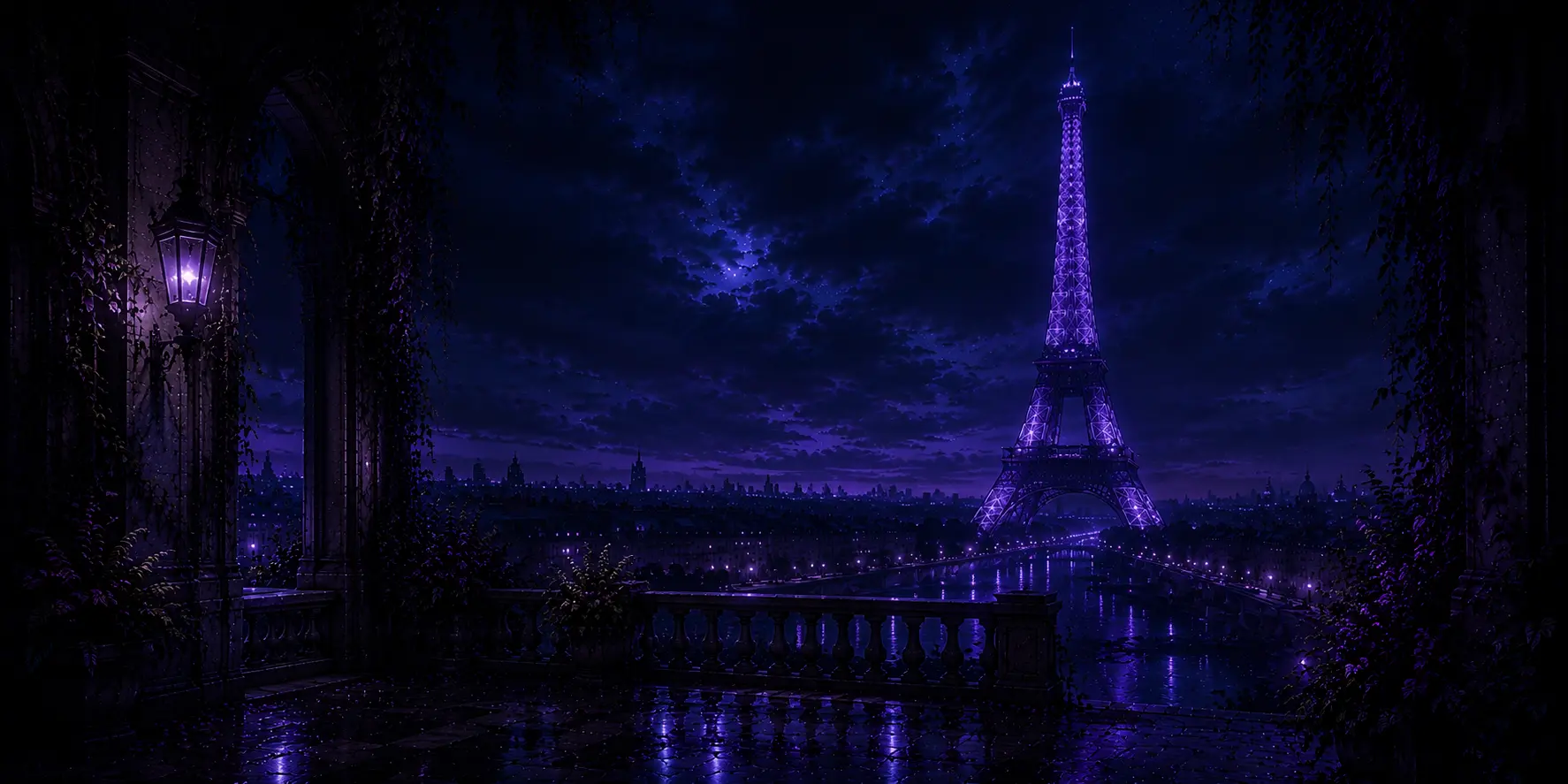 The Eiffel Tower rendered in a dark atmospheric style